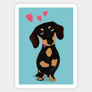 Cute Cartoon Dachshund with Three Pink Hearts Sticker